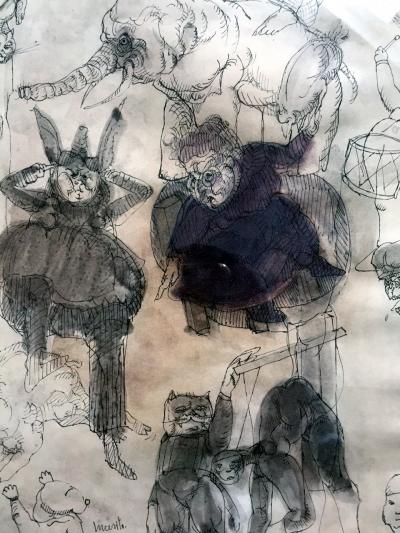 Jose Luis Cuevas Framed Drawing by Mexican Artist Jose Luis Cuevas