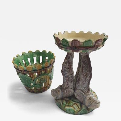 Jose alves Cunha Palissy Majolica portuguese base with vase support 