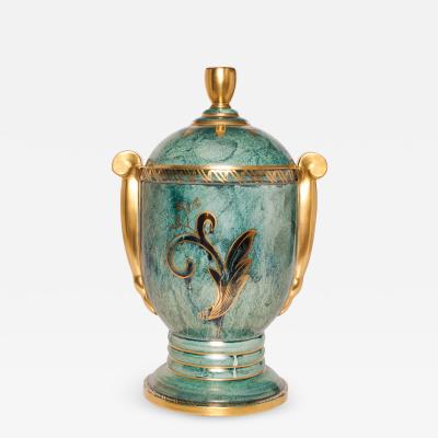 Josef Ekberg SWEDISH ART DECO COVERED URN W TWIG BY JOSEF EKBERG GUSTAVSBERG