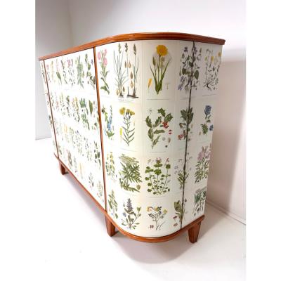 Josef Frank 1940s Swedish Cabinet With Nordens Flora Illustrations