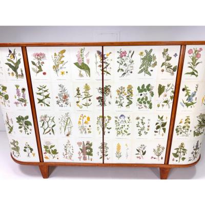 Josef Frank 1940s Swedish Cabinet With Nordens Flora Illustrations