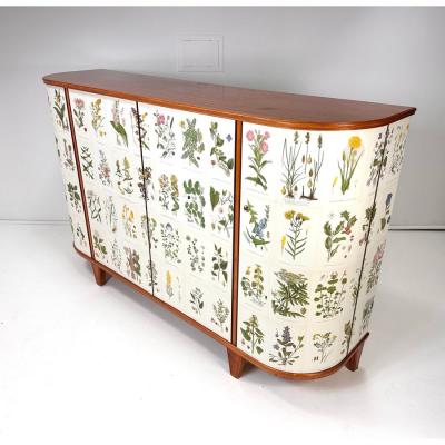 Josef Frank 1940s Swedish Cabinet With Nordens Flora Illustrations