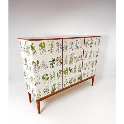 Josef Frank 1950 s Swedish Cabinet With Nordens Flora Illustrations