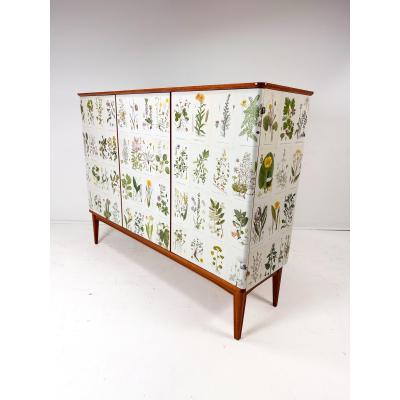 Josef Frank 1950 s Swedish Cabinet With Nordens Flora Illustrations