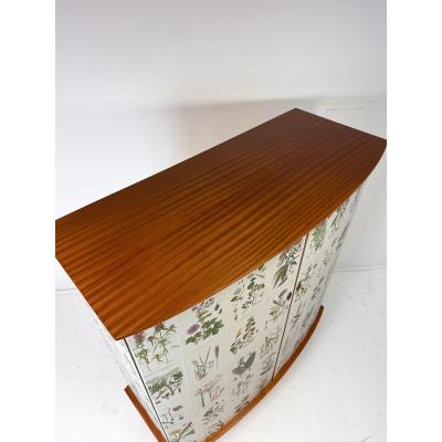 Josef Frank 1950 s Swedish Curved Front Cabinet With Nordens Flora Illustrations