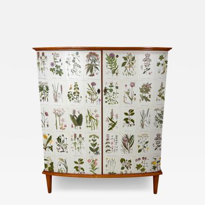 Josef Frank 1950 s Swedish Curved Front Cabinet With Nordens Flora Illustrations