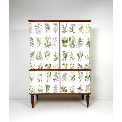 Josef Frank 1950s Swedish Cabinet With Nordens Flora Illustrations