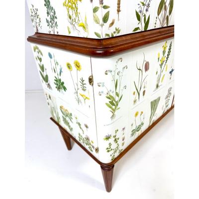 Josef Frank 1950s Swedish Cabinet With Nordens Flora Illustrations