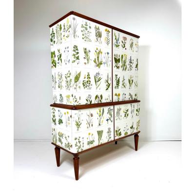 Josef Frank 1950s Swedish Cabinet With Nordens Flora Illustrations
