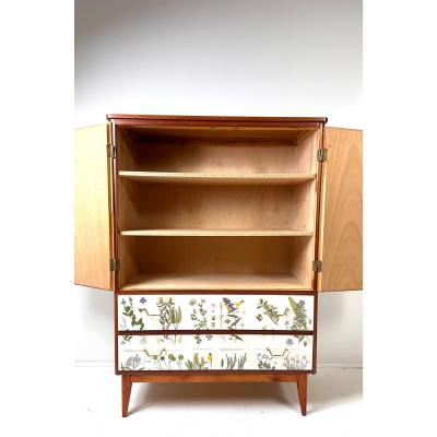 Josef Frank 1950s Swedish Cabinet With Nordens Flora Illustrations