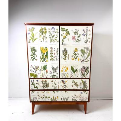 Josef Frank 1950s Swedish Cabinet With Nordens Flora Illustrations