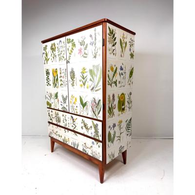 Josef Frank 1950s Swedish Cabinet With Nordens Flora Illustrations