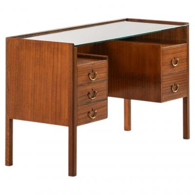 Josef Frank Desk in Mahogany Brass Glass Desk by Josef Frank 1950s