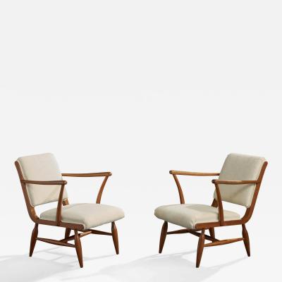 Josef Frank Lounge Chairs with Mahogany and Fabric Sweden 1940s