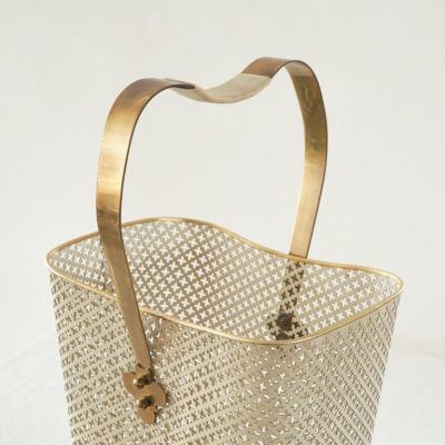 Josef Frank Mid Century Umbrella Stand in Patinated Brass and Perforated Metal 1950s