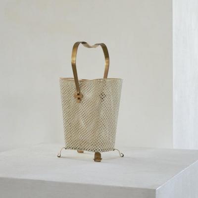 Josef Frank Mid Century Umbrella Stand in Patinated Brass and Perforated Metal 1950s