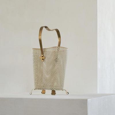 Josef Frank Mid Century Umbrella Stand in Patinated Brass and Perforated Metal 1950s