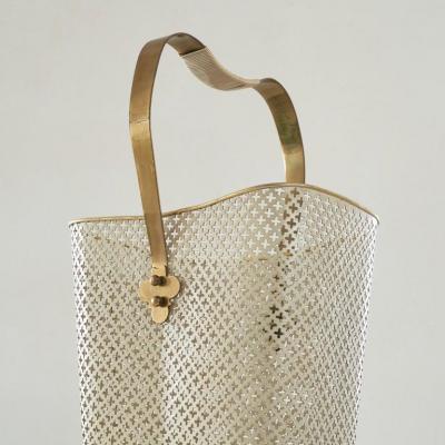 Josef Frank Mid Century Umbrella Stand in Patinated Brass and Perforated Metal 1950s