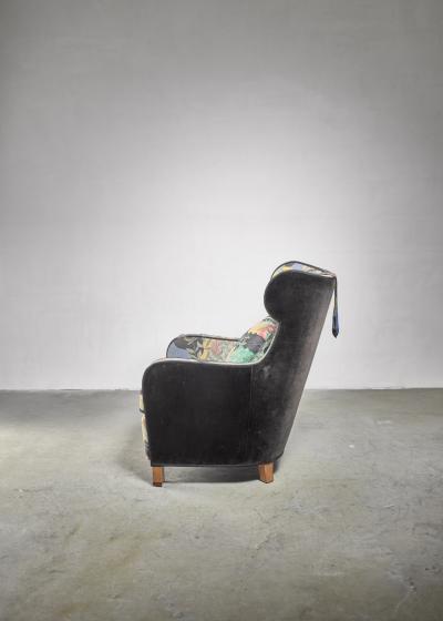 Josef Frank Modernist wingback chair with Josef Frank upholstery