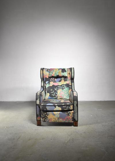 Josef Frank Modernist wingback chair with Josef Frank upholstery