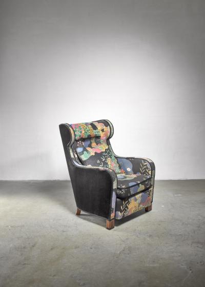 Josef Frank Modernist wingback chair with Josef Frank upholstery