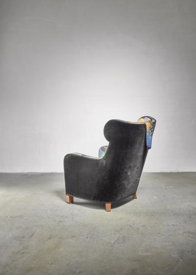 Josef Frank Modernist wingback chair with Josef Frank upholstery