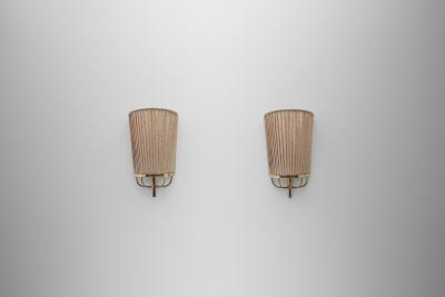 Josef Frank Pair of Pleated Fabric Wall Lights by Josef Frank Attr Sweden 1950s