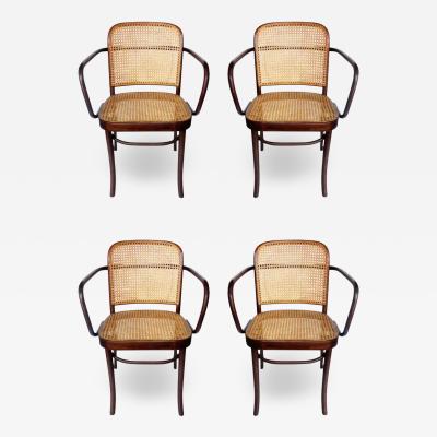 Josef Hoffmann Set of 4 Mid Century Modern Dining Prague Chairs by Josef Hoffmann Cane Wood