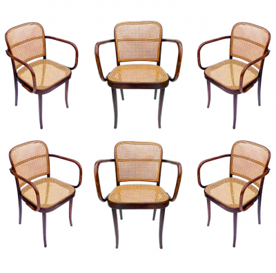 Josef Hoffmann Set of 6 Mid Century Modern Dining Prague Chairs by Josef Hoffmann Cane Wood