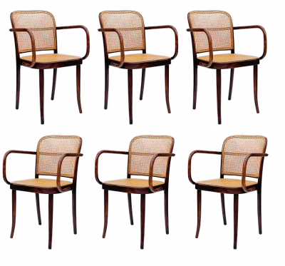 Josef Hoffmann Set of 6 Mid Century Modern Dining Prague Chairs by Josef Hoffmann Cane Wood