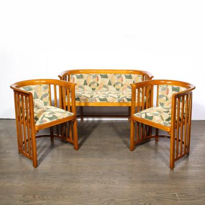 Josef Hoffmann Three Piece Set by Josef Hoffmann w Beech Frame Clarence House Fabric