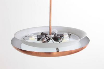 Josef Hurka 1 of 2 1930s Copper Pendant Lamps with Glass Diffuser Bauhaus