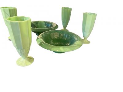 Josef Inwald Art Deco Uranium Glass Vase and Bowl Set Attributed to Inwald or Walther