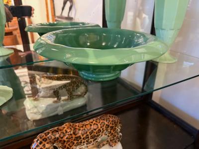 Josef Inwald Art Deco Uranium Glass Vase and Bowl Set Attributed to Inwald or Walther