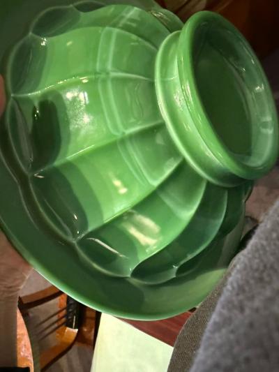 Josef Inwald Art Deco Uranium Glass Vase and Bowl Set Attributed to Inwald or Walther