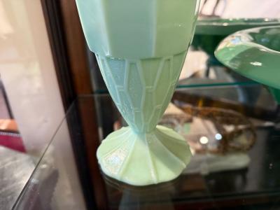 Josef Inwald Art Deco Uranium Glass Vase and Bowl Set Attributed to Inwald or Walther