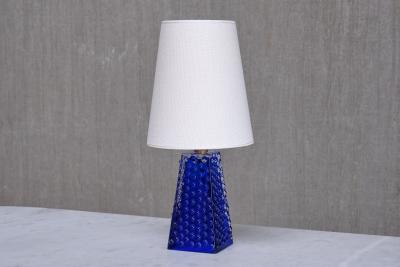 Josef Schott Josef Schott Table Lamp in Blue Glass Sm landshyttans Glasbruk Sweden 1960s