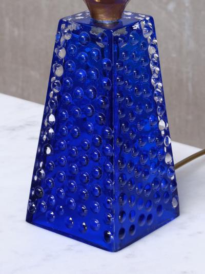 Josef Schott Josef Schott Table Lamp in Blue Glass Sm landshyttans Glasbruk Sweden 1960s