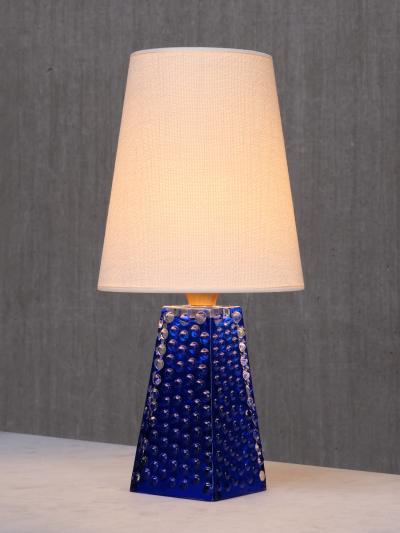 Josef Schott Josef Schott Table Lamp in Blue Glass Sm landshyttans Glasbruk Sweden 1960s