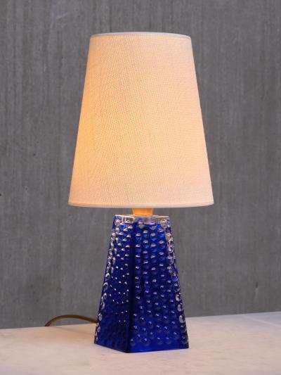 Josef Schott Josef Schott Table Lamp in Blue Glass Sm landshyttans Glasbruk Sweden 1960s