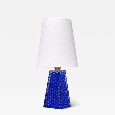 Josef Schott Josef Schott Table Lamp in Blue Glass Sm landshyttans Glasbruk Sweden 1960s