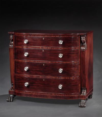 Joseph B Barry Rare Carved Mahogany Elliptic Bureau with Egyptian Herms