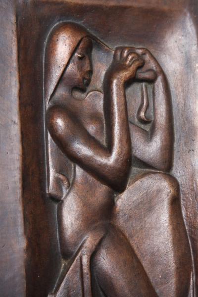 Joseph Cs ky Femme se peignant Bronze relief by Joseph Csaky