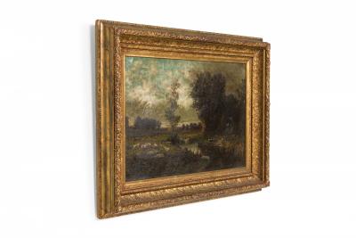 Joseph Foxcroft Cole American Victorian Landscape of Sheep by Stream