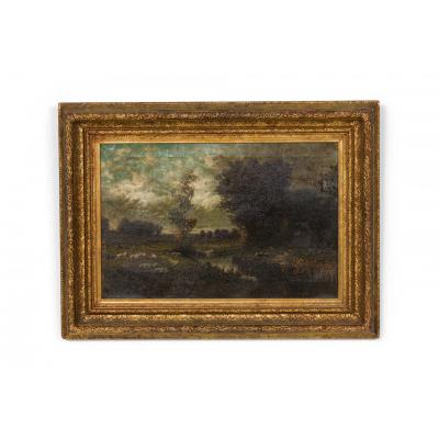 Joseph Foxcroft Cole American Victorian Landscape of Sheep by Stream