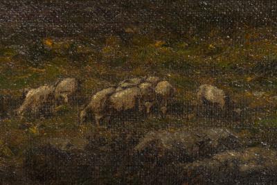 Joseph Foxcroft Cole American Victorian Landscape of Sheep by Stream