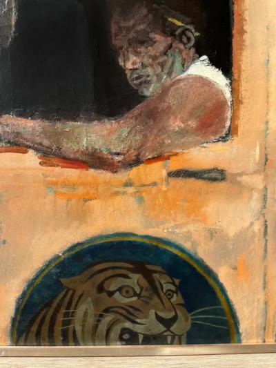 Joseph Hirsch Blue Collar Gritty Truck Driver with Tiger Color field meets Social Realism
