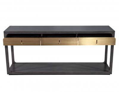 Joseph Jeup Modern Grey Console with Brass Drawers Fulton Console by Joseph Jeup
