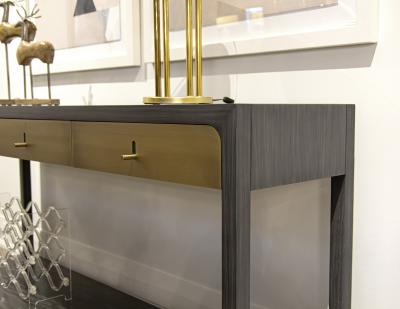 Joseph Jeup Modern Grey Console with Brass Drawers Fulton Console by Joseph Jeup