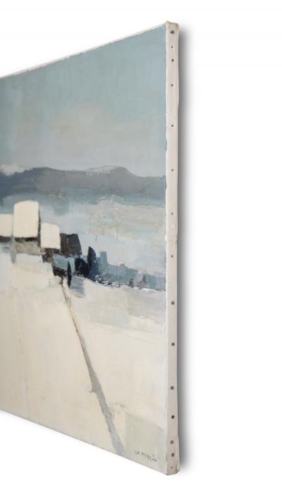 Joseph Muslin Landscape Painting on Canvas Hiver Vosgien Winter Village France